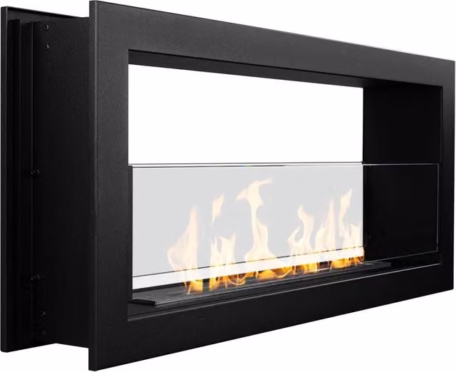 Montefalco 90 - Camino a Bioetanolo da Incasso Bifacciale 90x40x15,2 cm con Bruciatore 1,5lt in Acciaio
