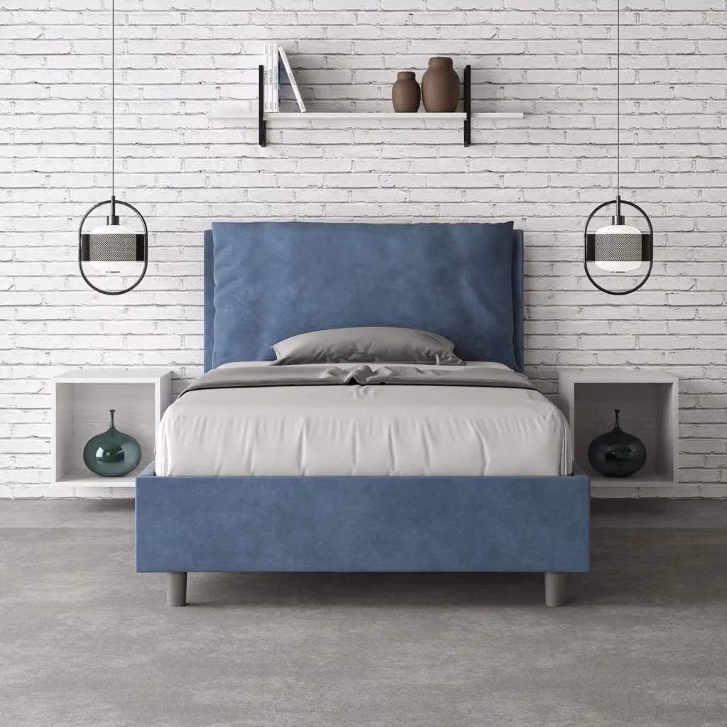 Letto Antea Large 1 Piazza e Mezza con Contenitore e Rete, Imbottito in Microfibra, Blu, L/P/H: 120 x 210 x 110 cm – 2
