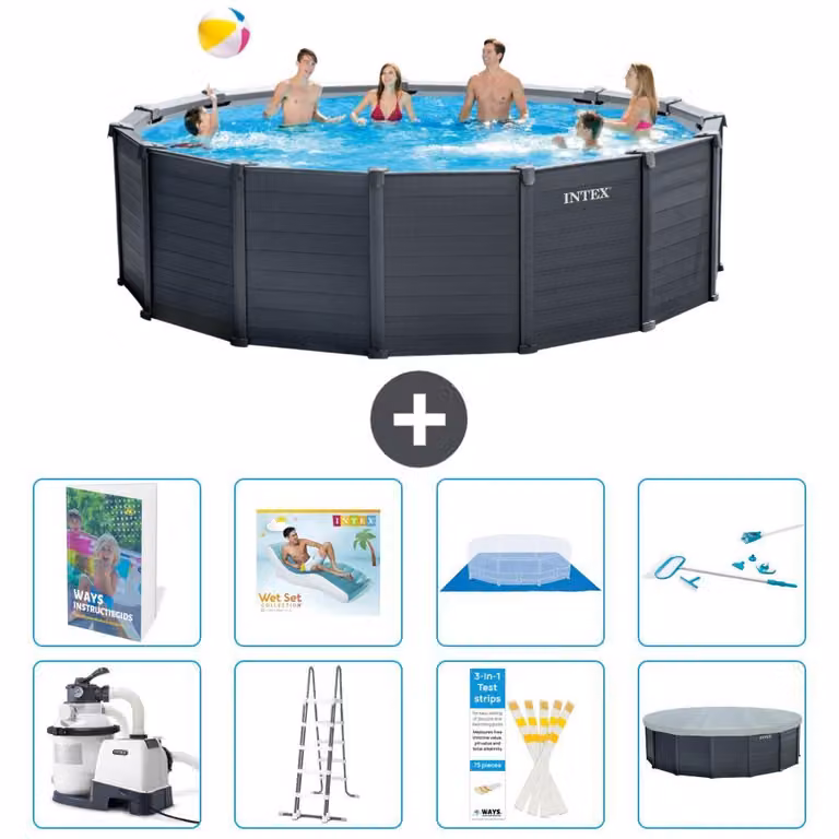 Pannello per piscina in grafite, modello Rund - 478x124 cm - composto da 7 elementi, codice S618