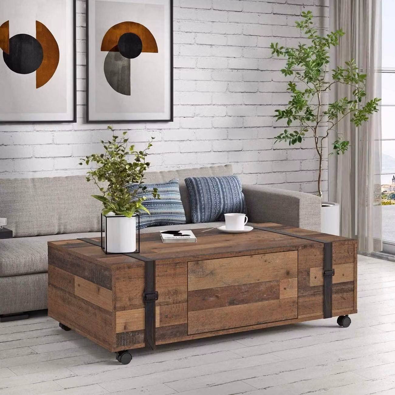 Tavolino BUSRA con rotelle Legno vecchio