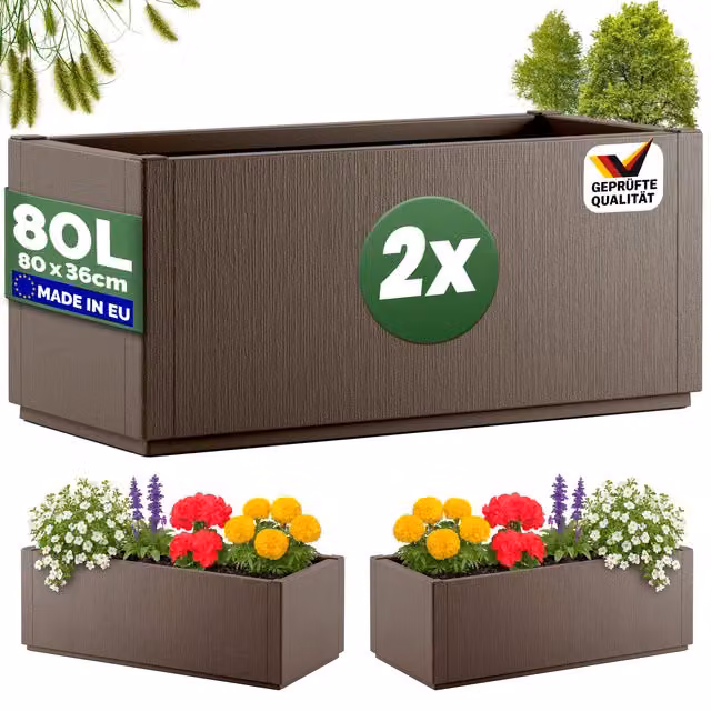 Set di 2 vasi da fiori Ethica CASARIA in plastica marrone, L 80 cm x P 36 cm x H 36 cm – 1