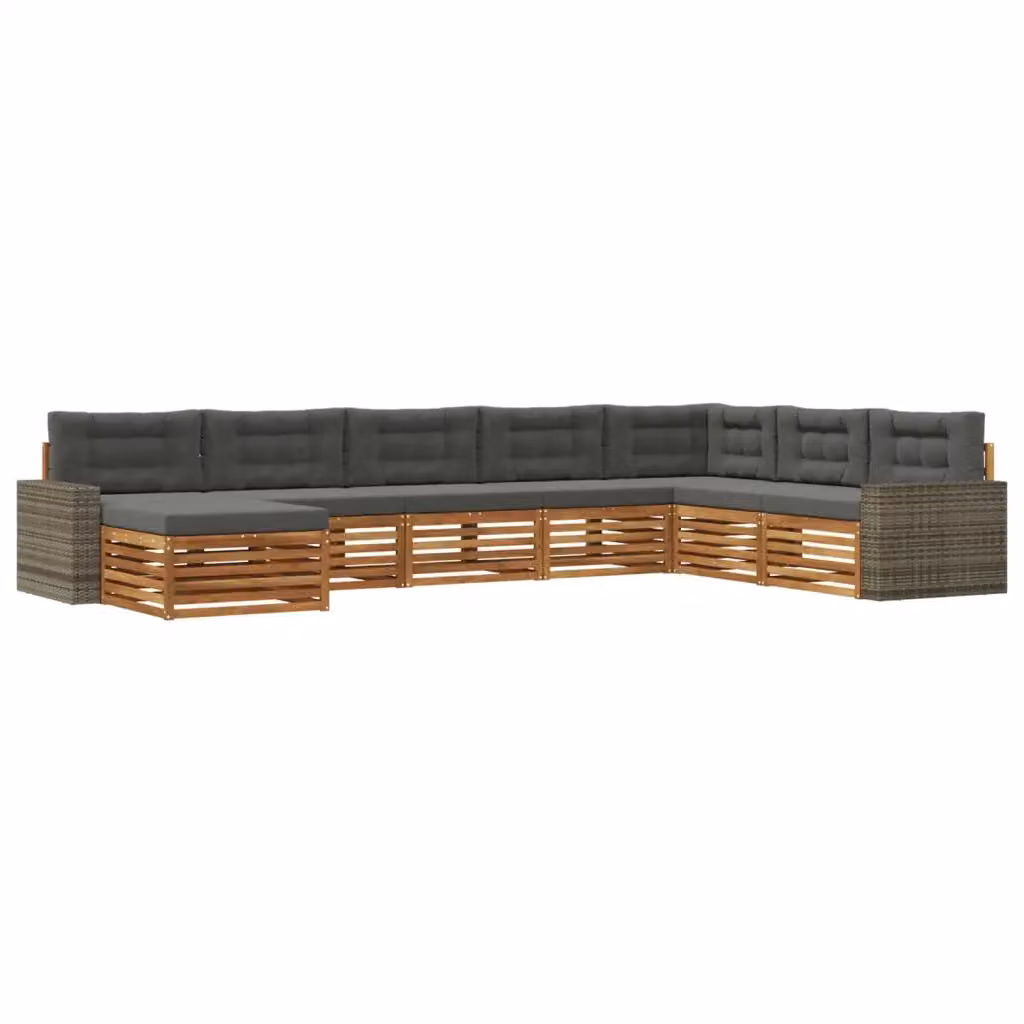 Set di divani da esterno a L con ottoman vidaXL, 8 pezzi in legno di acacia con cuscini beige e antracite – 2
