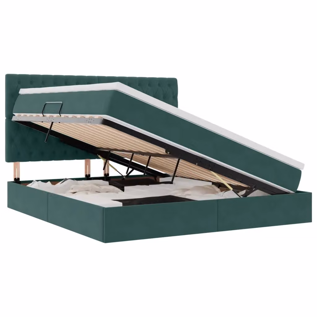 Letto con contenitore e illuminazione LED vidaXL in velluto verde, L 160 x P 200 cm – 2