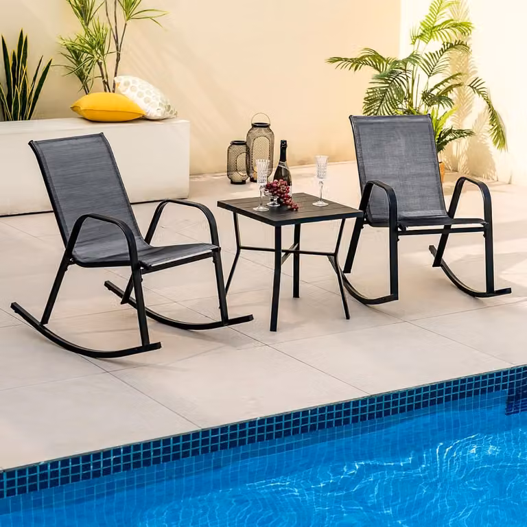 Set di 2 sedie a dondolo da giardino Costway in metallo con tessuto traspirante Nero