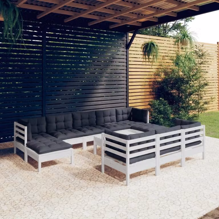Maison Exclusive - Set Divani da Giardino 11 pz con Cuscini BiancLegno di Pino