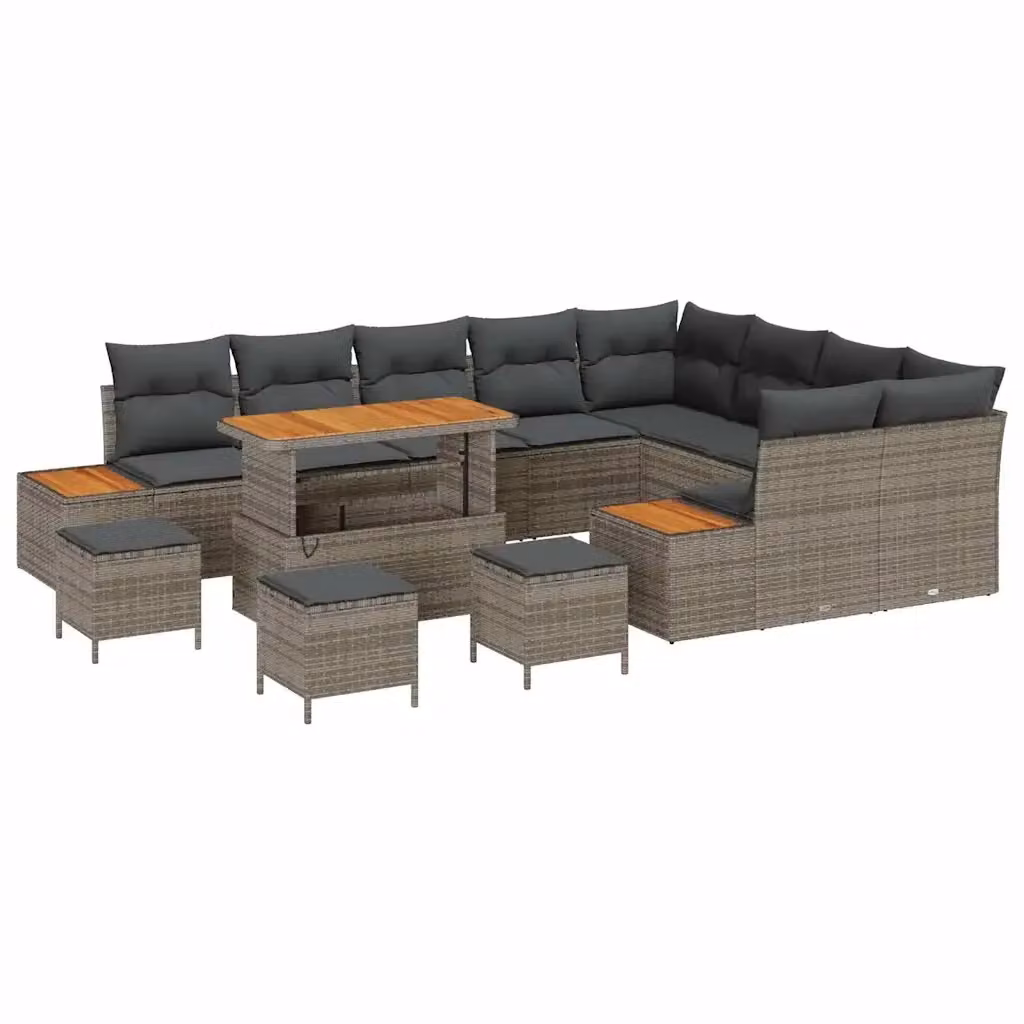 Set Divano da Giardino vidaXL 13 Pezzi Grigio con Cuscini e Tavolino da Esterno in Rattan e Acciaio – 2