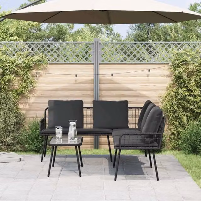 Set Divano da Giardino con cuscino 2 pz-Sofa da Giardino-Divanetto da esterno Nero polyrattan