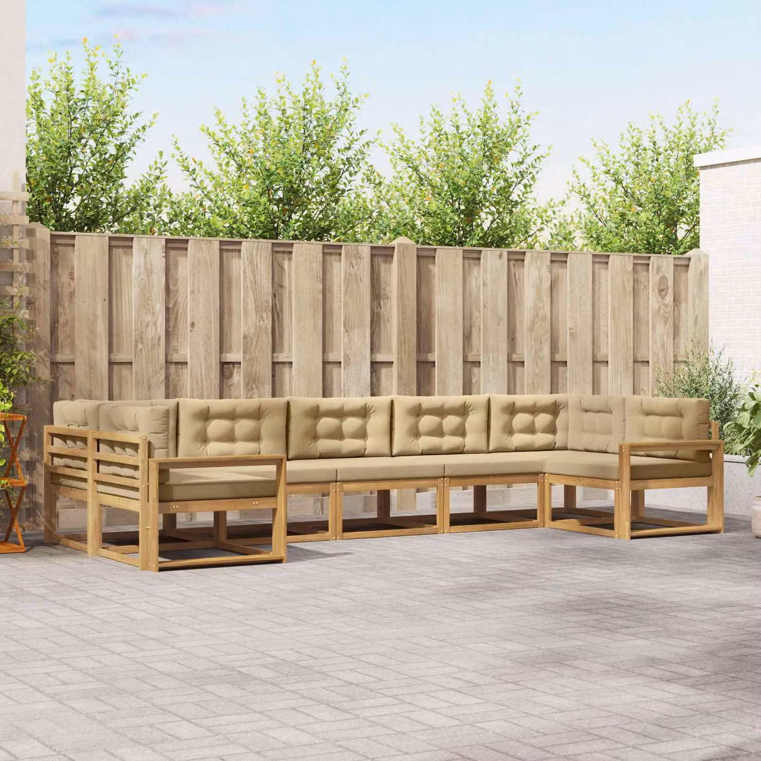 Set di divani da esterno vidaXL 7 pz in legno di acacia con cuscini Bianco e Beige