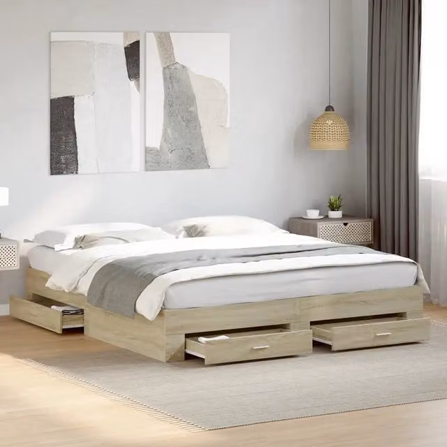 Letto con cassetti vidaXL in legno Rovere Sonoma L: 180 cm, P: 200 cm, H: 32 cm