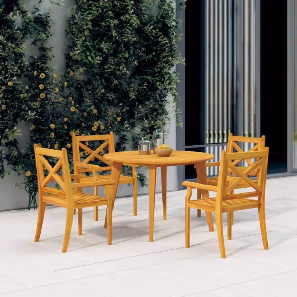 The Living Store Set da pranzo da giardino 5 pz. Set da pranzo da giardino in legno massiccio di acacia
