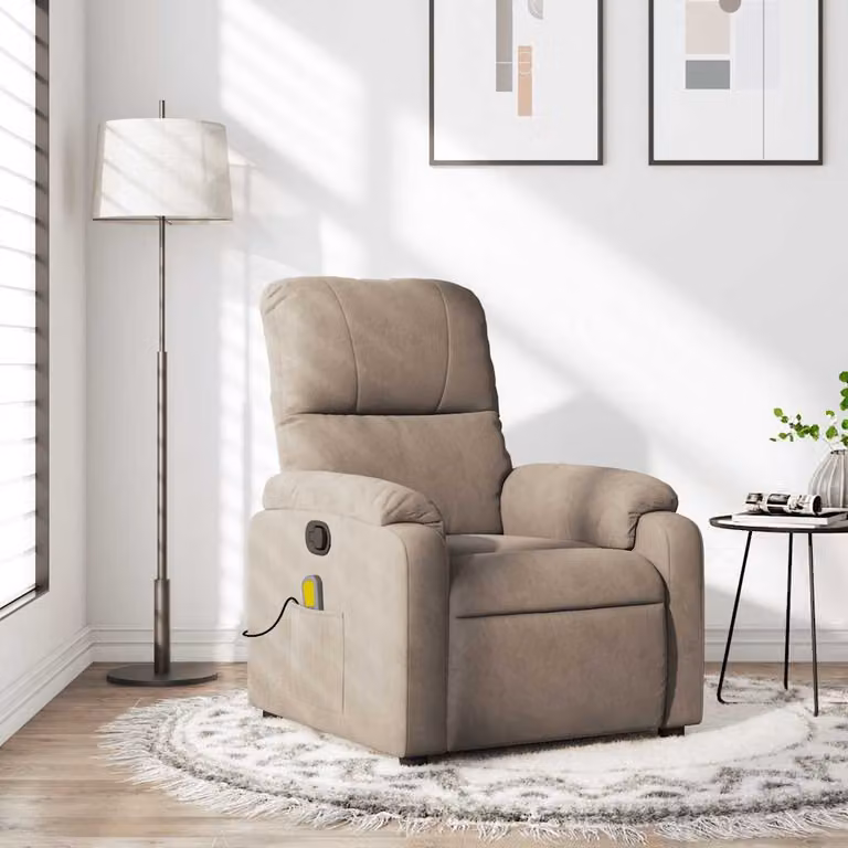 vidaXL Poltrona Reclinabile Relax in Microfibra Beige e Grigio con Braccioli