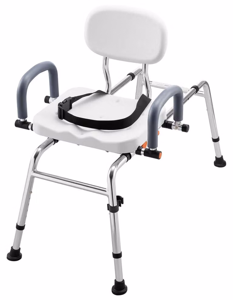 Sedia da doccia scorrevole, panca da 180 kg per il trasferimento in vasca da bagno con sedile girevole, panca da doccia con braccioli e schienale orientabili, regolabile in altezza e larghezza per persone con disabilità, anziani e persone con mobilità rid
