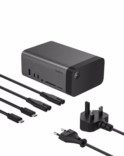 Belkin Hub USB-C, Dock 11 in 1 GaN USB-C da 150 W Pro, docking station multiporta, porte USB-C, USB-A, Ethernet, SD, MicroSD, 3,5 mm, porte HDMI 4K per 3 display - Compatibile con MacBook Pro e altri