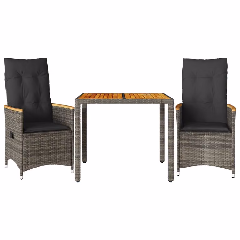 Set da Bistrò 3 pz con Cuscini Grigio in Polyrattan