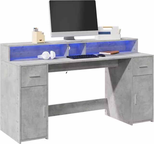 Scrivania con Luci LED Grigio Cemento 160x55x91 cm Multistrato 3309432