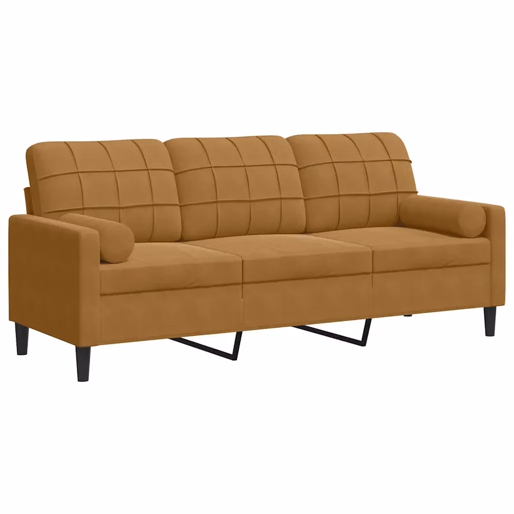 Divano a 3 posti moderno vidaXL in velluto marrone con cuscini e coperture rimovibili L: 197 cm, P: 80 cm, H: 77 cm – 2
