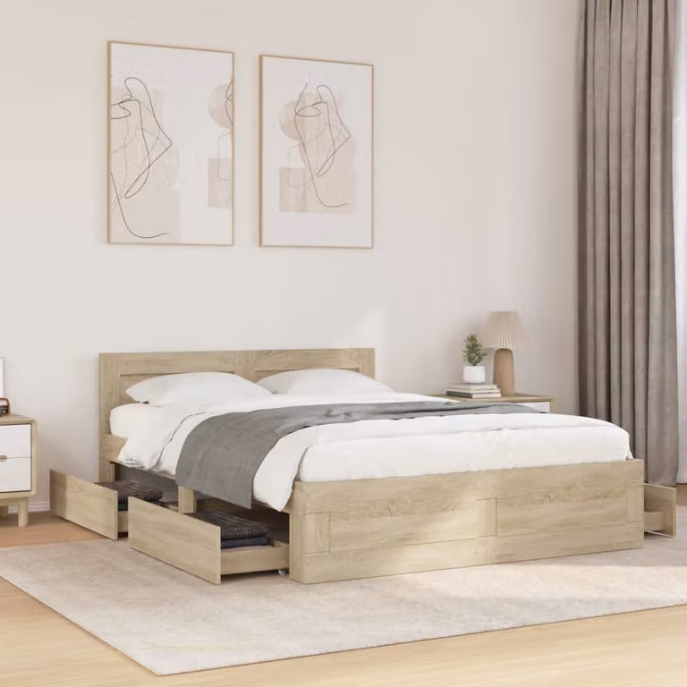 vidaXL Giroletto con Testiera in Legno Multistrato Rovere Sonoma, L/P/H: 140 x 200 x 300 cm