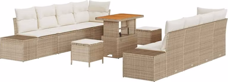 Set Divano da Giardino con cuscino 11 pcs Beige polyrattan