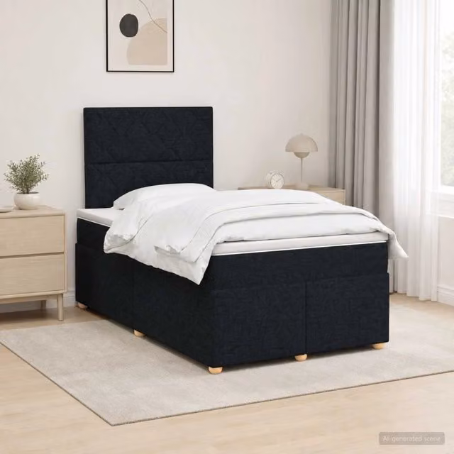 Letto box spring con materasso ibrido vidaXL in tessuto nero L/P: 120 x 200 cm – 1