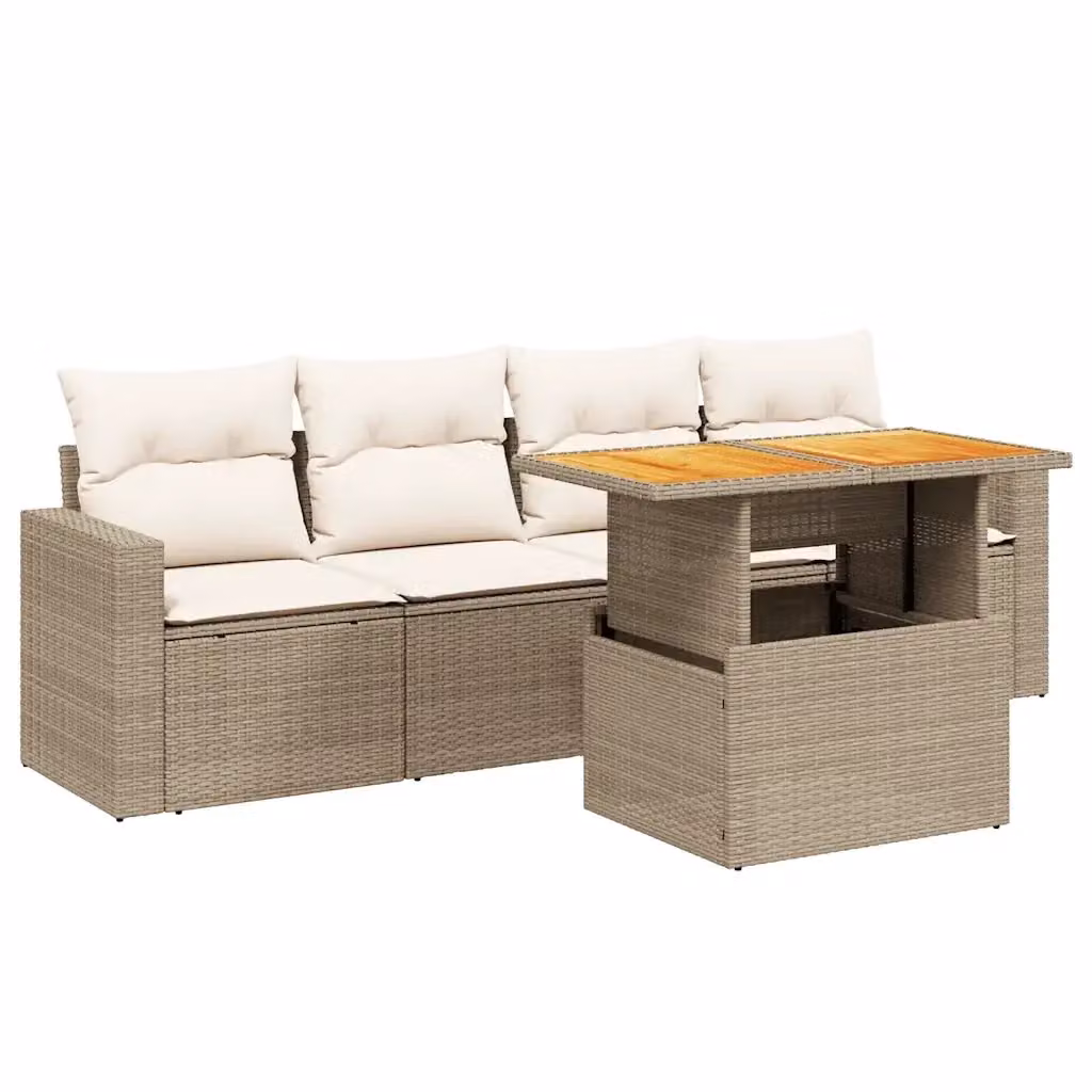 Set Divano da Giardino Moderno VIDAXL in Polyrattan con 5 Cuscini Beige – 2