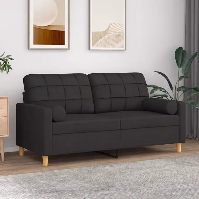 Divano a 2 posti moderno vidaXL in tessuto grigio con cuscini e coperture rimovibili L: 140 cm, P: 80 cm, H: 77 cm – 1