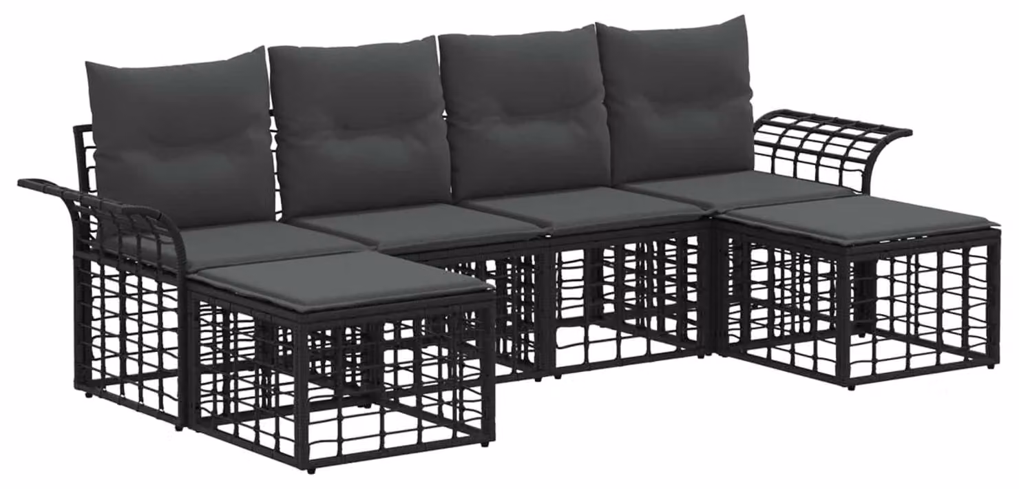 Set di divani da esterno 6 pcs Nero e Grigio scuro Poliestere
