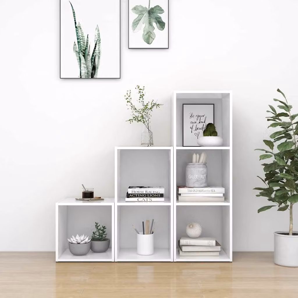 Set di mobili porta TV da 3 pezzi vidaXL in legno e MDF bianco per soggiorno in stile minimalista