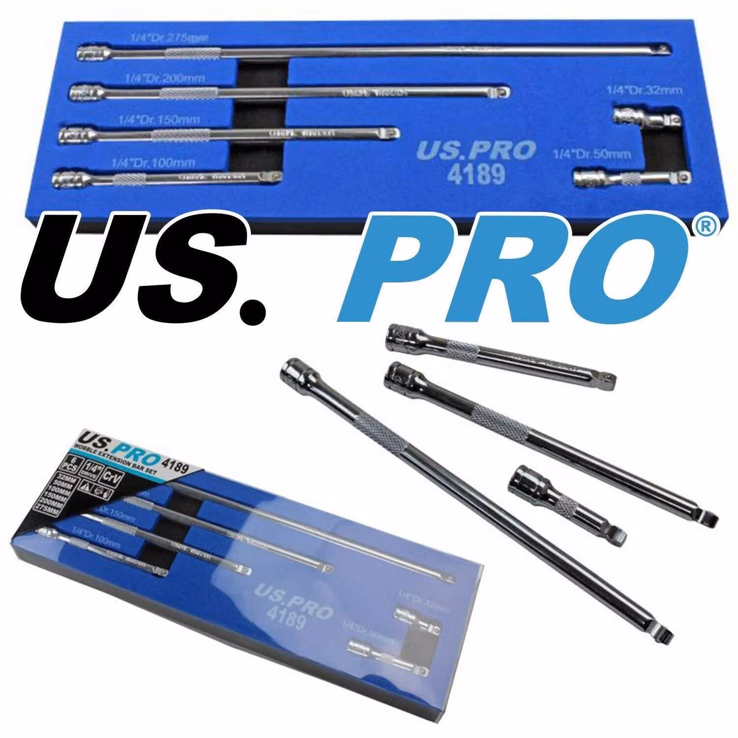 Set di prolunghe a cricchetto da 1/4" composto da 6 pezzi