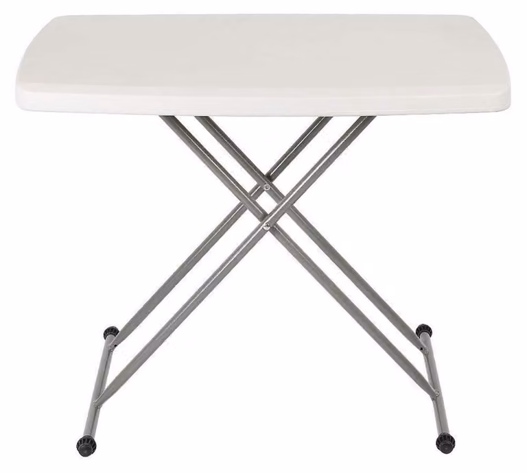 Tavolino pieghevole regolabile, in plastica HDPE e acciaio inossidabile, dimensioni 76 x 50 x 74 cm, colore bianco