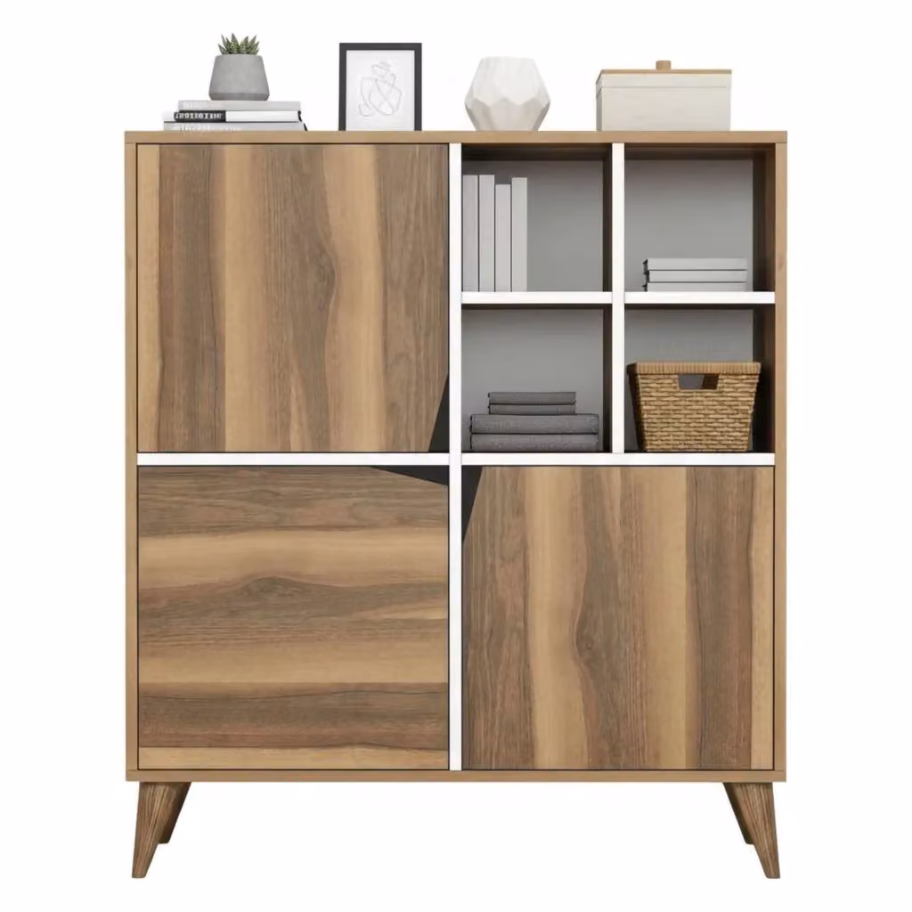 Credenza Buffet DMORA per Soggiorno e Cucina, Noce e Bianco, L: 100 cm, P: 30 cm, H: 115 cm – 2