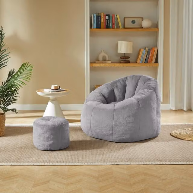 Poltrona Sacco a Fiore con Poggiapiedi REDOM Grigio L: 105 cm, P: 105 cm, H: 70 cm