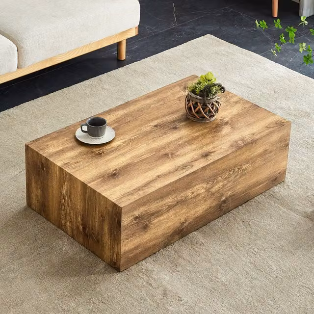 Tavolino basso fisso rettangolare in MDF effetto legno con base monoblocco e piedini antiscivolo 90 × 50 × 30 cm