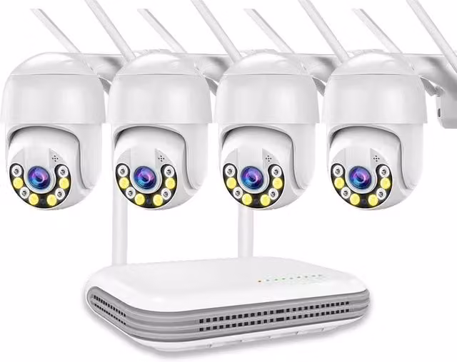 Kit Videosorveglianza Wireless W208G4 con NVR a 4 Canali, 4 Telecamere IP Motorizzate da 3 MP, Audio Bidirezionale, Riconoscimento Umano e del Volto, Colore Bianco