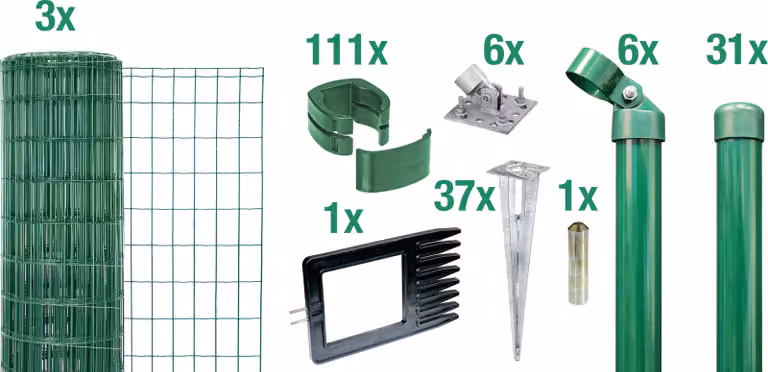 Alberts 669188 Fix-Clip Pro come set completo di recinzione, per il fissaggio nel calcestruzzo, verde, altezza 102 cm, lunghezza 75 m