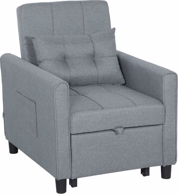 Divano Letto Pieghevole Convertibile 69x82x85 cm con Schienale Regolabile e Cuscino in Tessuto Effetto Lino Grigio
