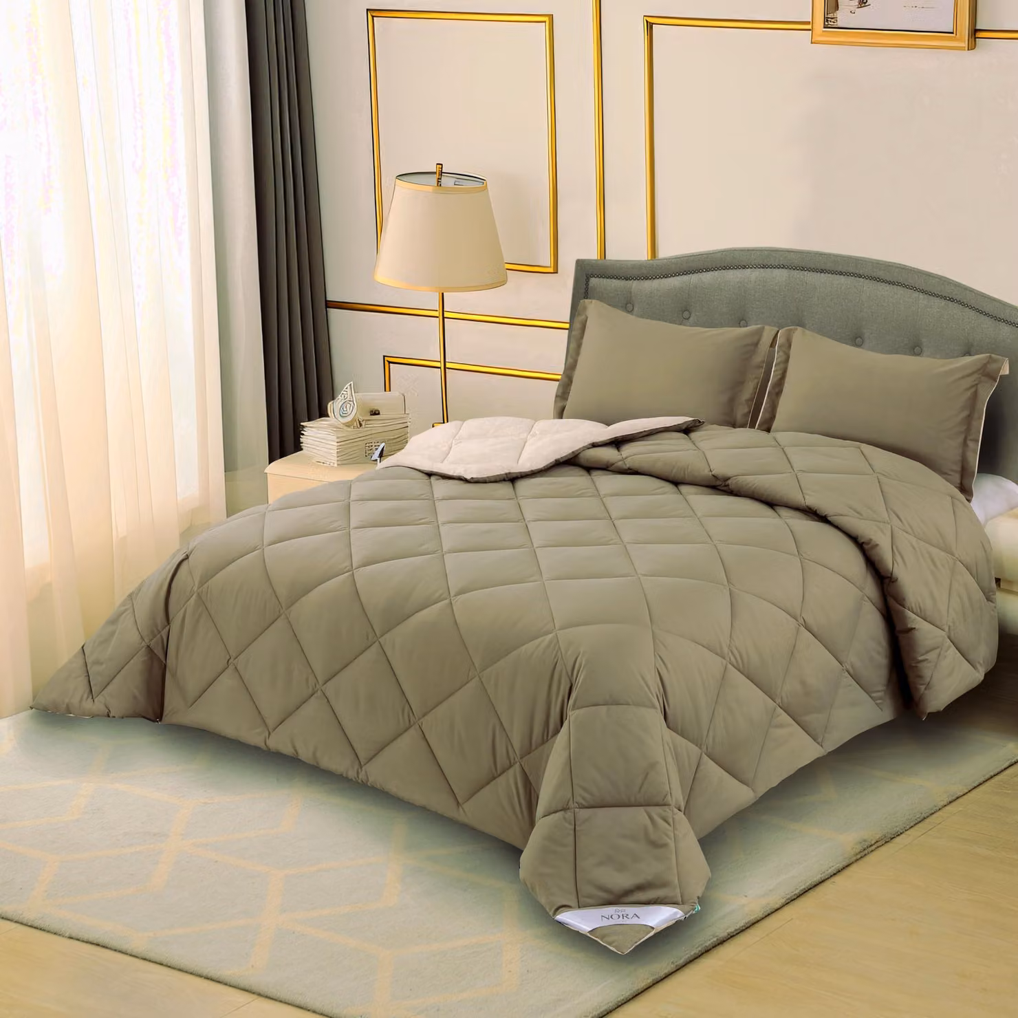 Coperta, 280x260 cm, beige, 400 g/m², fibra 3D, ideale per l'inverno, Oeko-Tex