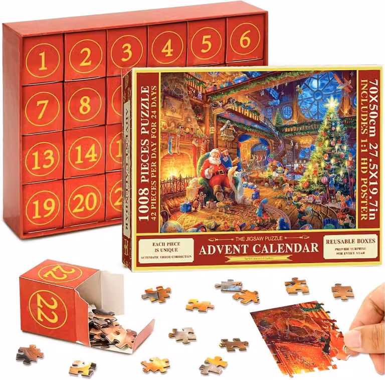 Calendario dell'Avvento 2024 a tema Natale, puzzle, 24 giorni di puzzle, calendario dell'Avvento 2024 con puzzle, calendario dell'Avvento con puzzle per bambini