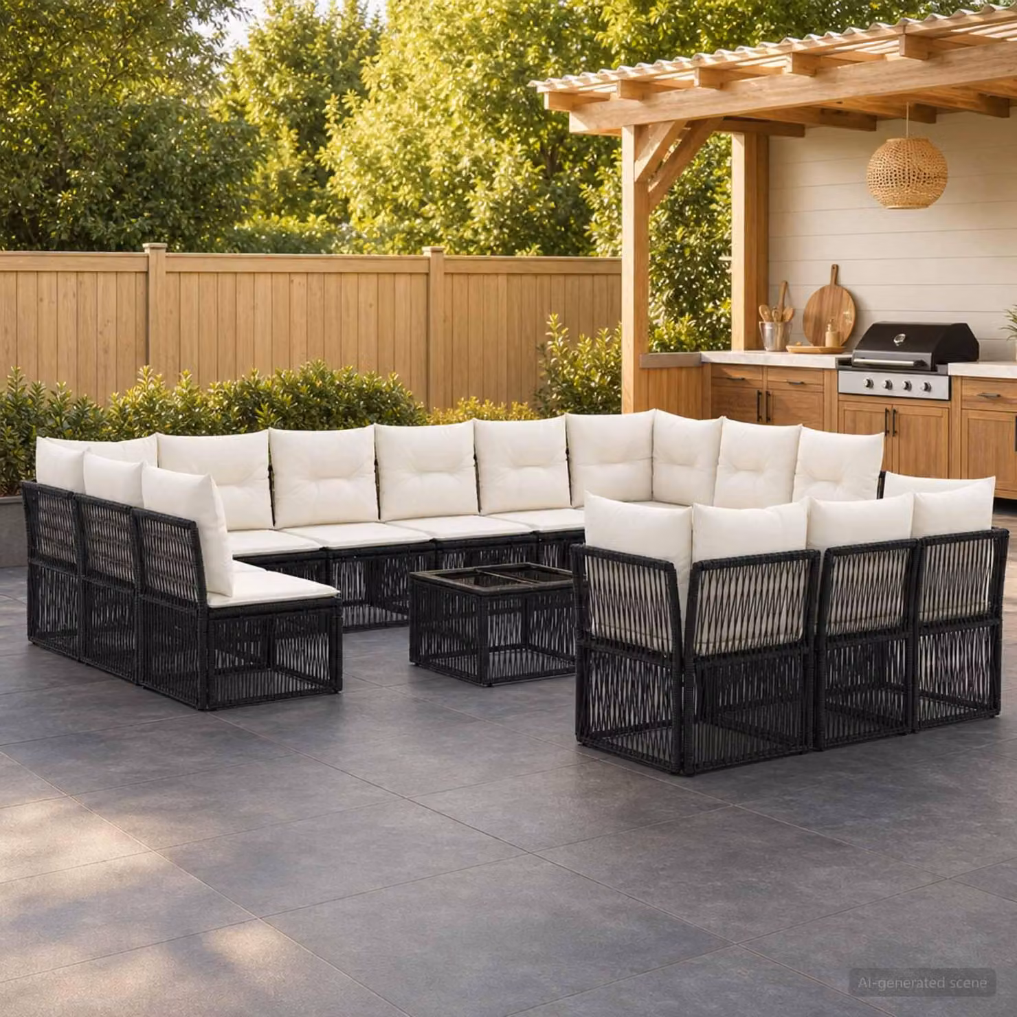 Maison Exclusive - Set da giardino composto da 14 pezzi, divano in rattan sintetico nero