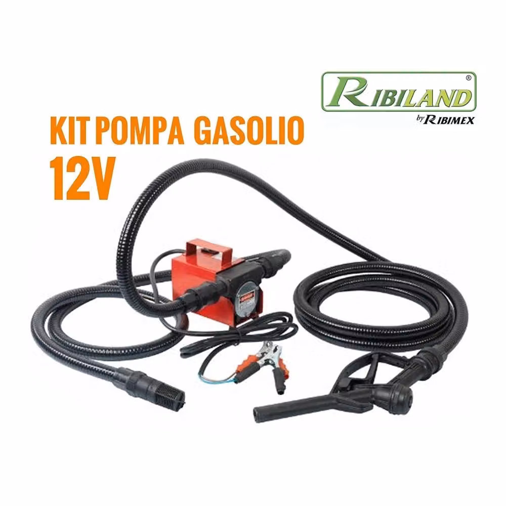 Kit Pompa Gasolio Ribitech 12v Autoadescante con Tubi Raccordi e Pistola di Colore Rosso – 2