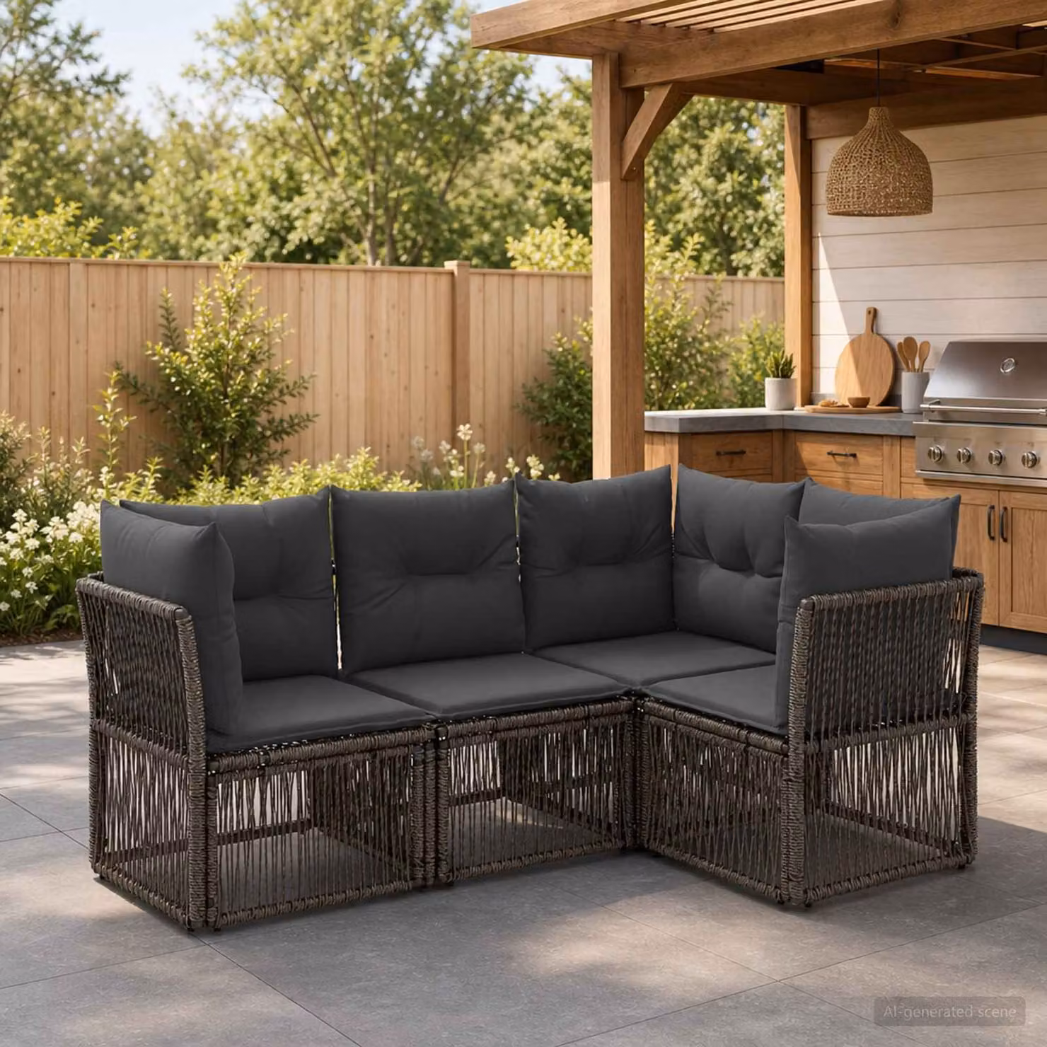 Set Divano da Giardino vidaXL 4 pz Grigio a Forma di L con Cuscini Imbottiti e Struttura in Metallo