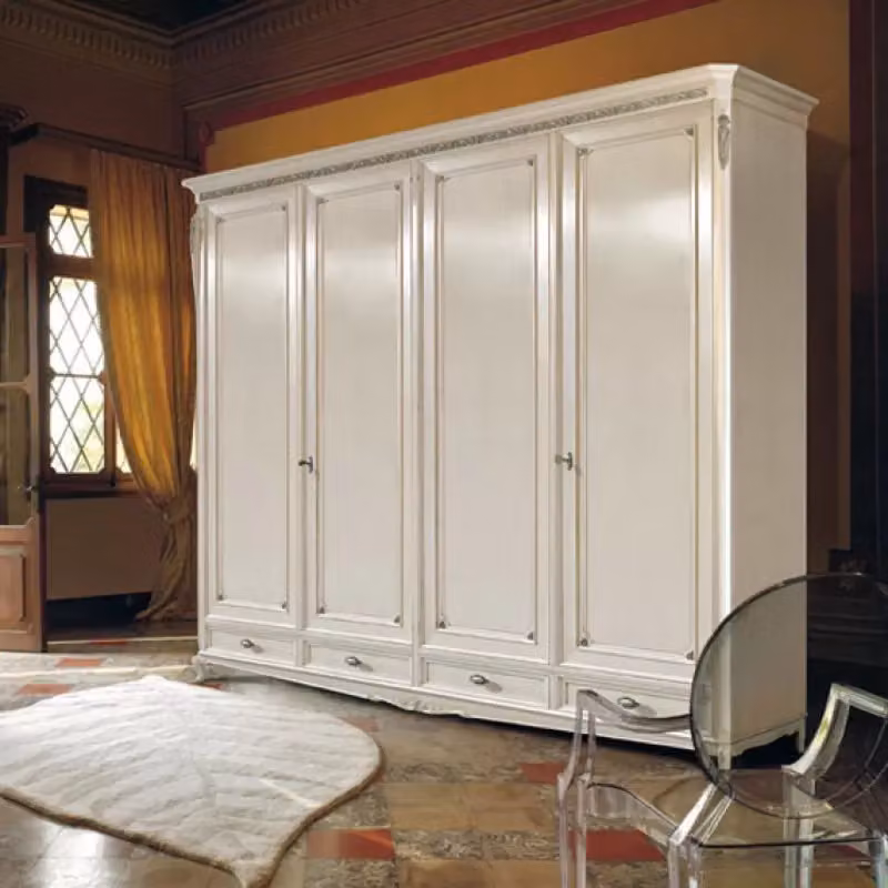 Armadio classico a 4 ante in legno bianco, argento e oro Mobili 2G L: 290 cm, P: 65 cm, H: 257 cm – 2