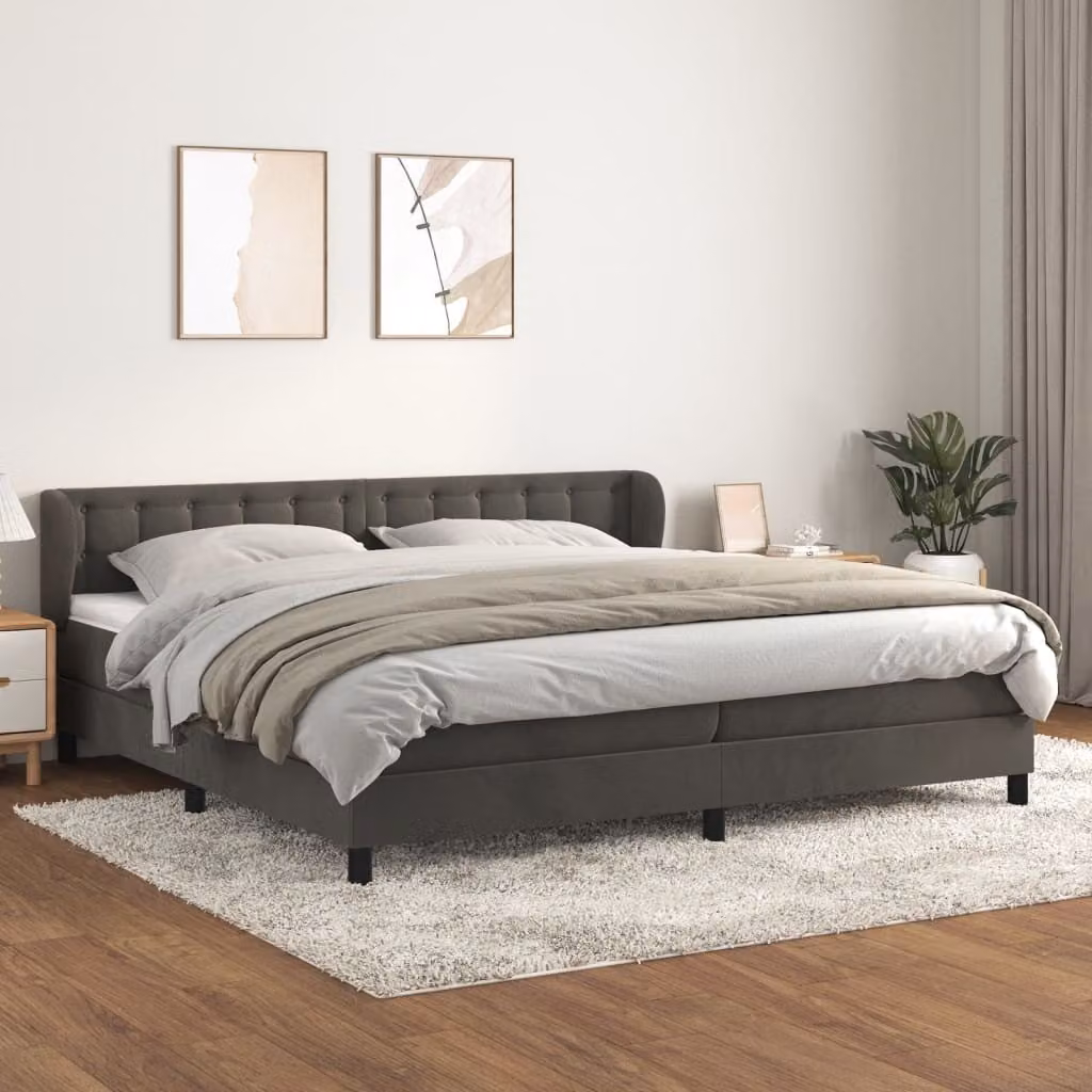 The Living Store Letto a molle con materasso grigio scuro 200x200 cm in velluto