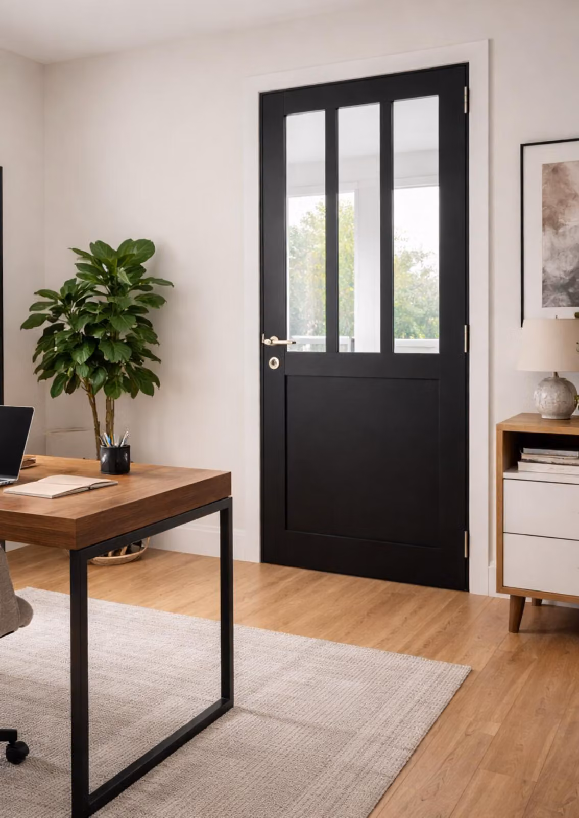 Bloc Porta Officina Nero H204 x L83 cm lato tavolo P.gauche, maniglia Pomerol GD MENUISERIES