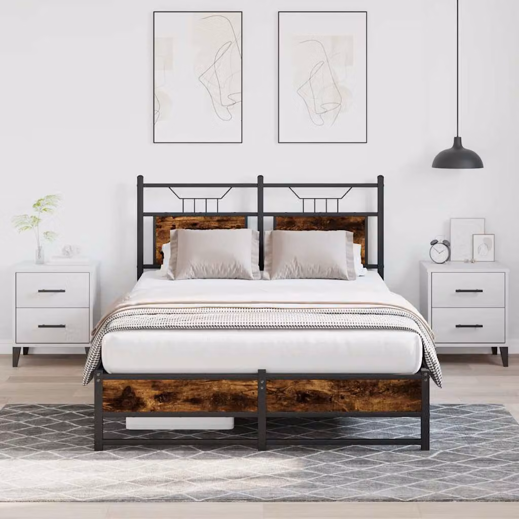 vidaXL Giroletto senza Materasso in Rovere Fumo e Metallo L/P/H: 196 x 120 x 91,5 cm