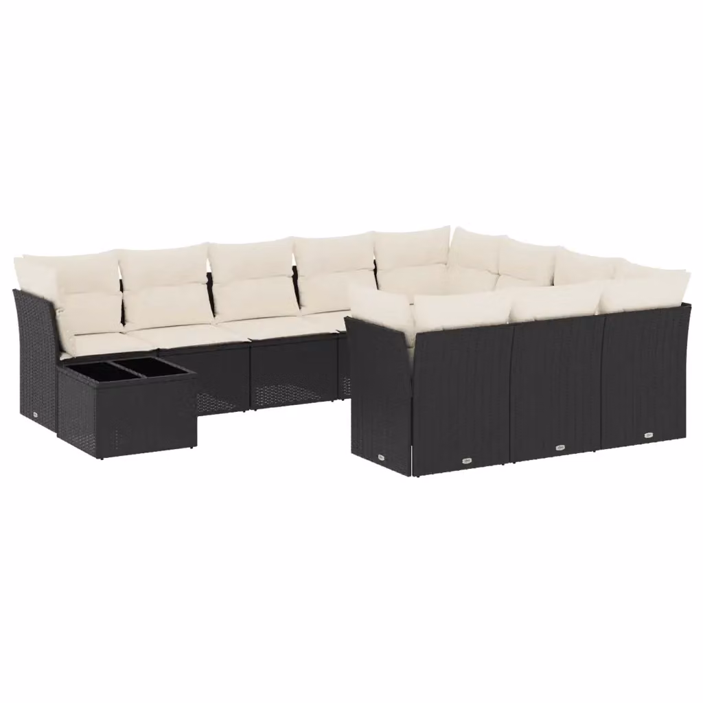 Set di divani da giardino vidaXL in polyrattan nero con cuscini e tavolino da esterno 11 pezzi – 2
