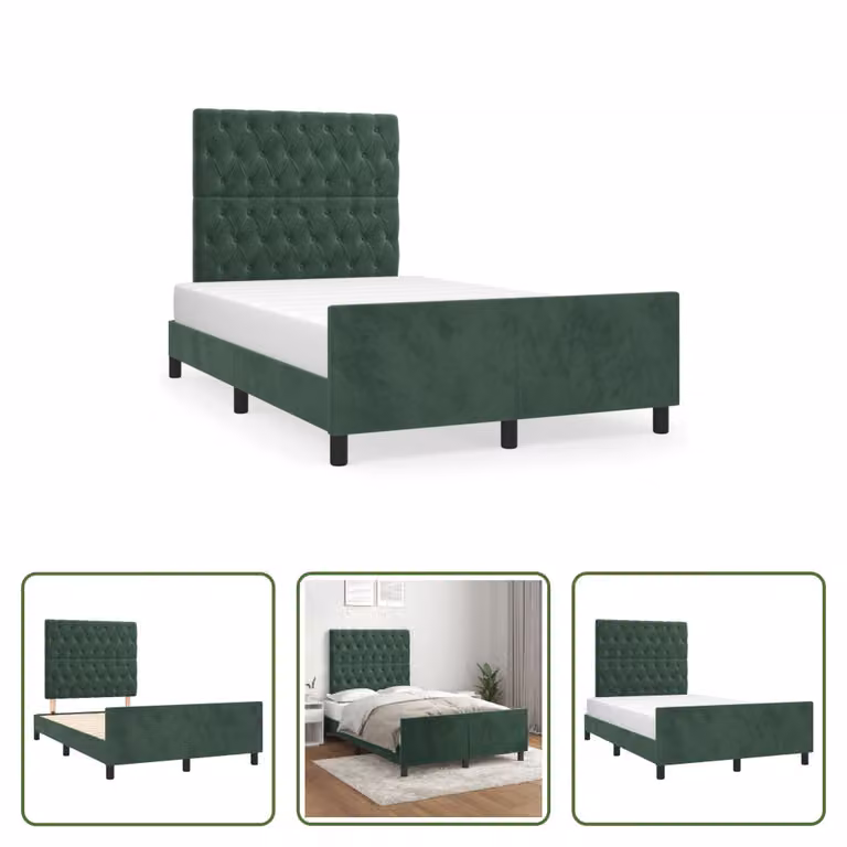 The Living Store Struttura letto con testiera in velluto verde scuro 120x190 cm