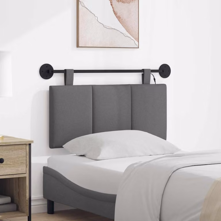 Testiera per letto sospesa vidaXL con luce LED integrata in tessuto grigio scuro, design moderno e imbottito
