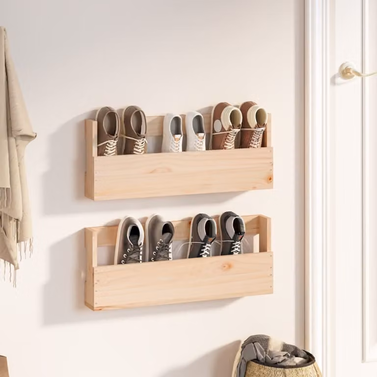 Set di 2 scarpiere da parete vidaXL in legno massello di pino, colore beige/marrone, L 59 cm x P 9 cm x H 23 cm
