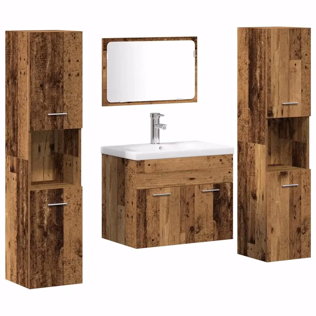 Set di mobili per il bagno vidaXL in legno e metallo marrone stile minimalista composto da mobile lavabo, colonna alta e armadietto con specchio – 2