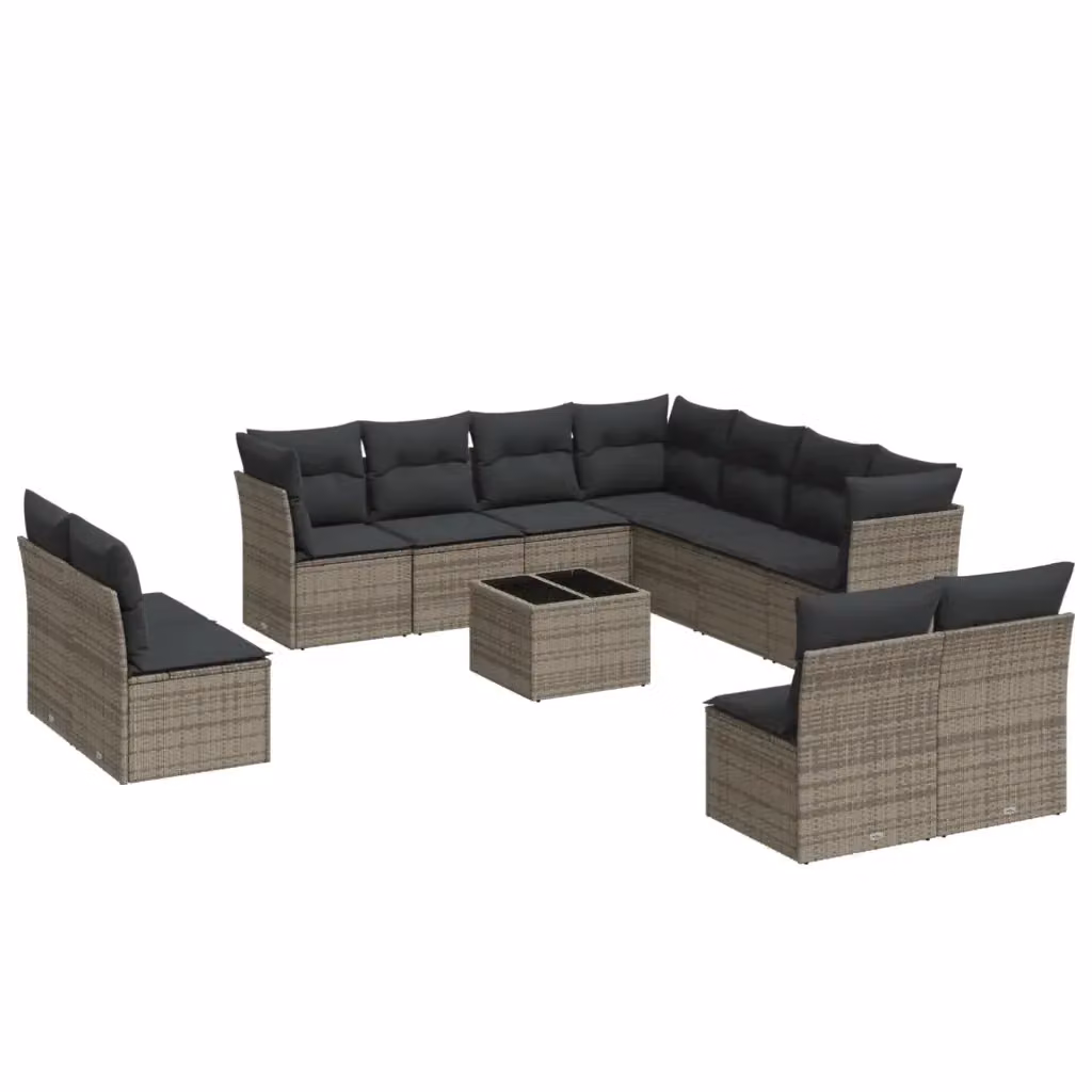 Set di divani da giardino VIDAXL in polyrattan grigio con cuscini, 12 pezzi – 2